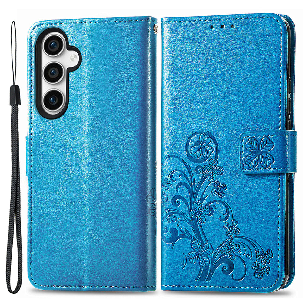 For Samsung Galaxy S23 FE Wallet PU Leather Cover Four-leaf Clover Imprinted Phone Stand Case with Wrist Strap For Samsung Galaxy S23 FE Wallet PU Leather Cover Four-leaf Clover Imprinted Phone Stand Case with Wrist Strap